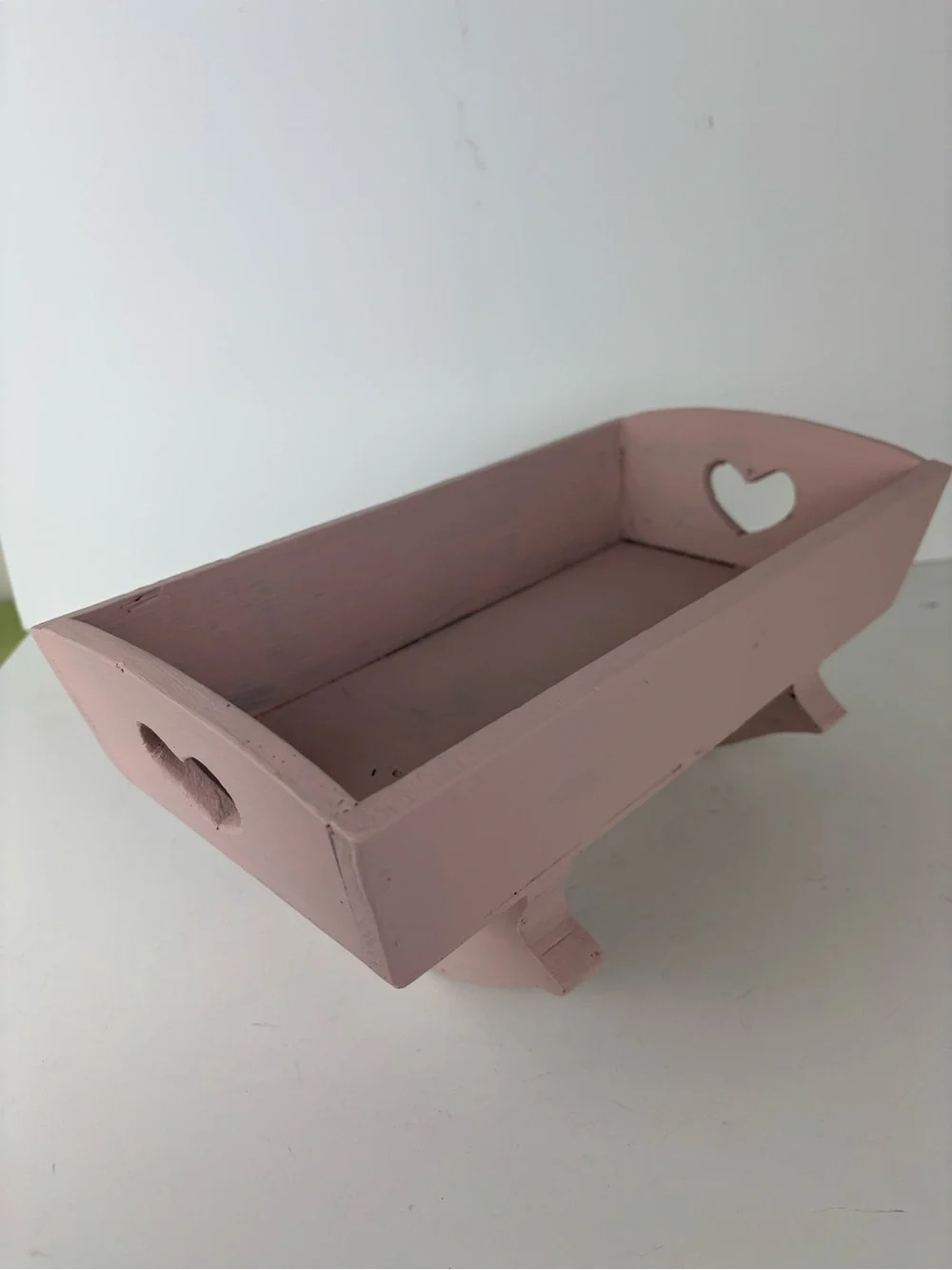 Small Wooden Doll Cradle-Pink Rose Color-Heart Cutout-Vintage